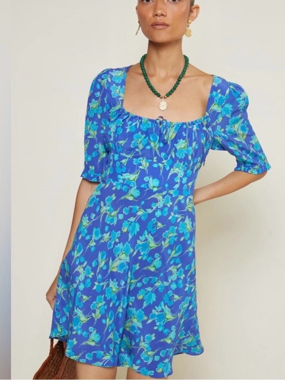 Rixo London Lilita Fontainhas Floral Cobalt Blue Print Mini Dress Size Small 6